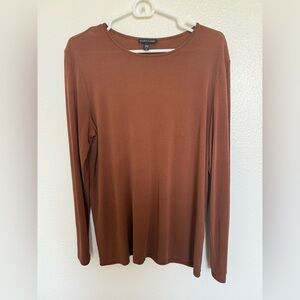 EILEEN FISHER Long-sleeve Crewneck Silk Jersey Top Large